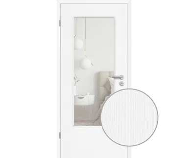 HORI Zimmertür CPL Eiche weiß strukturiert längs mit Lichtausschnitt Röhrenspan Designkante ohne Schlüssellochbohrung 0