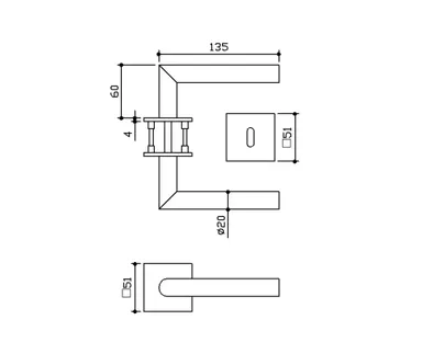 HORI Türgriff L-Form Roma Edelstahl schwarz Flachrosetten 1