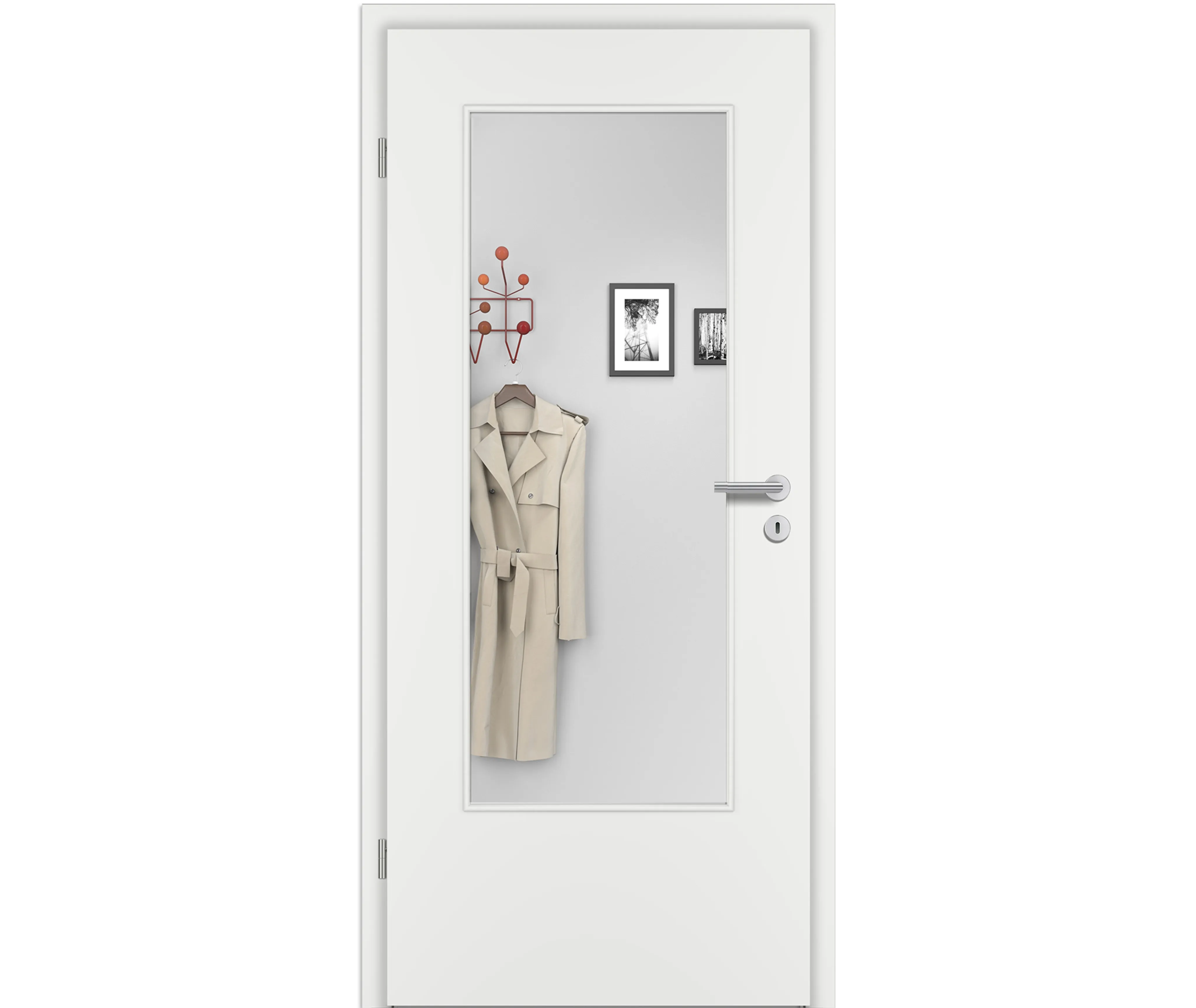 PRÜM Zimmertür STANDARD Glatt Weißlack Exclusiv RAL 9016 mit Lichtausschnitt Vollspan kleine Rundkante (10040072409)