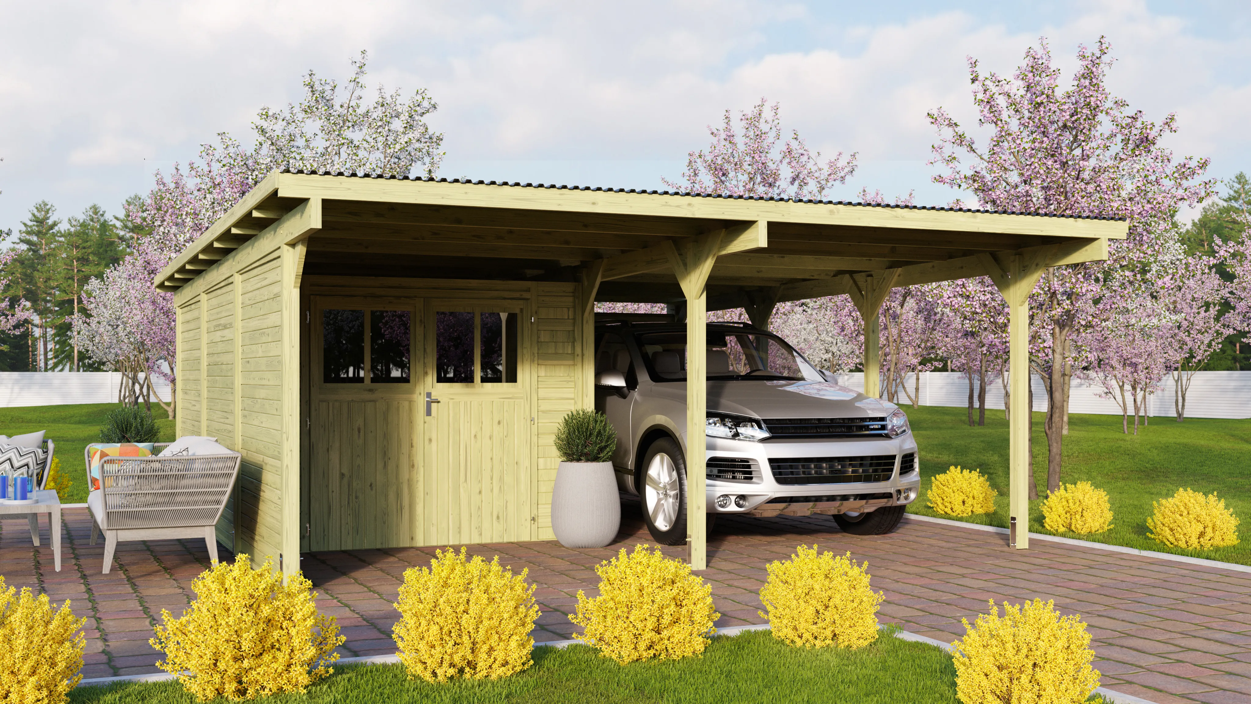 Karibu Doppelcarport Eco inkl. Abstellraum (10030016600)