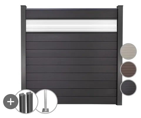 GroJa WPC/BPC Sichtschutzzaun Stecksystem mit Alu-Pfosten mit 30 cm Glaseinsatz Komplettset 0