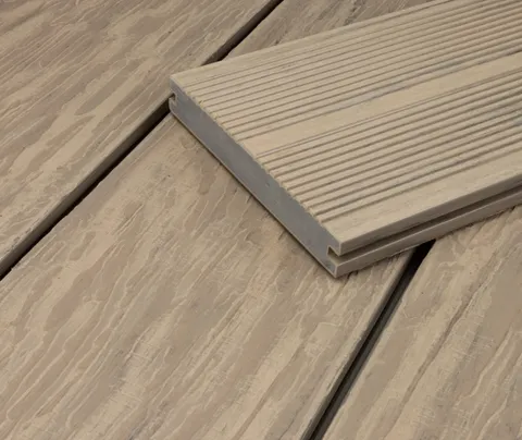 HORI Terrassendielen Komplettset WPC Maui Massiv beige tiefe Holzstruktur + geriffelt 21 x 143 mm 0