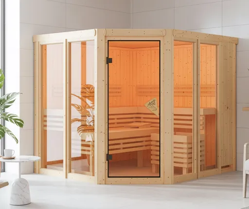 Karibu System-Sauna Komplettset Morten 3 Eckeinstieg 68 mm