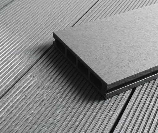 HORI Terrassendielen Komplettset WPC Kuba Hohlkammer grau geriffelt/glatt gebürstet