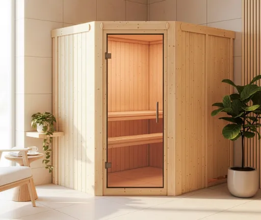 Karibu System-Sauna Komplettset Mynte Eckeinstieg 68 mm