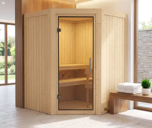 Karibu System-Sauna Komplettset Ida Eckeinstieg 68 mm