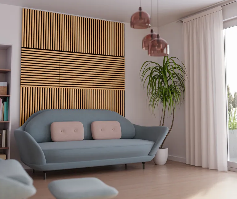 HORI WALL Akustik Dekor Wandpaneele Natural Oak Rundstab Quadratisch 2