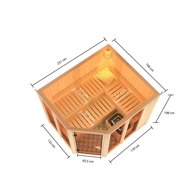 Karibu System-Sauna Komplettset Morten 3 Eckeinstieg 68 mm 4