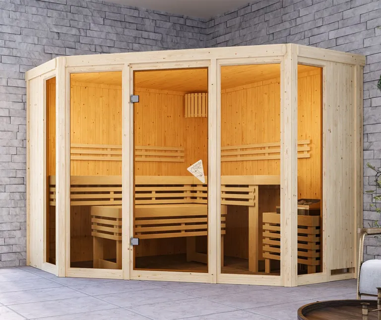 Karibu System-Sauna Alcinda 2 Eckeinstieg 68 mm 10