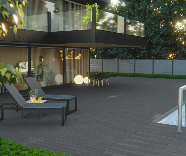 HORI Terrassendielen Komplettset WPC Safety Schutzummantelung anthrazit modern grob strukturiert/glatt gebürstet 23 x 143 mm 8