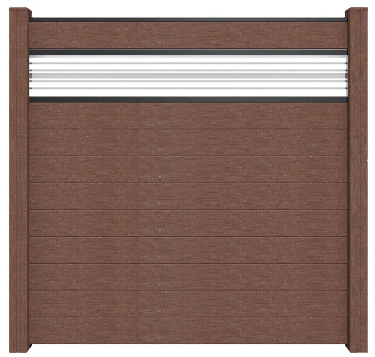 GroJa WPC/BPC Sichtschutzzaun Stecksystem mit 30 cm Glaseinsatz Komplettset 3