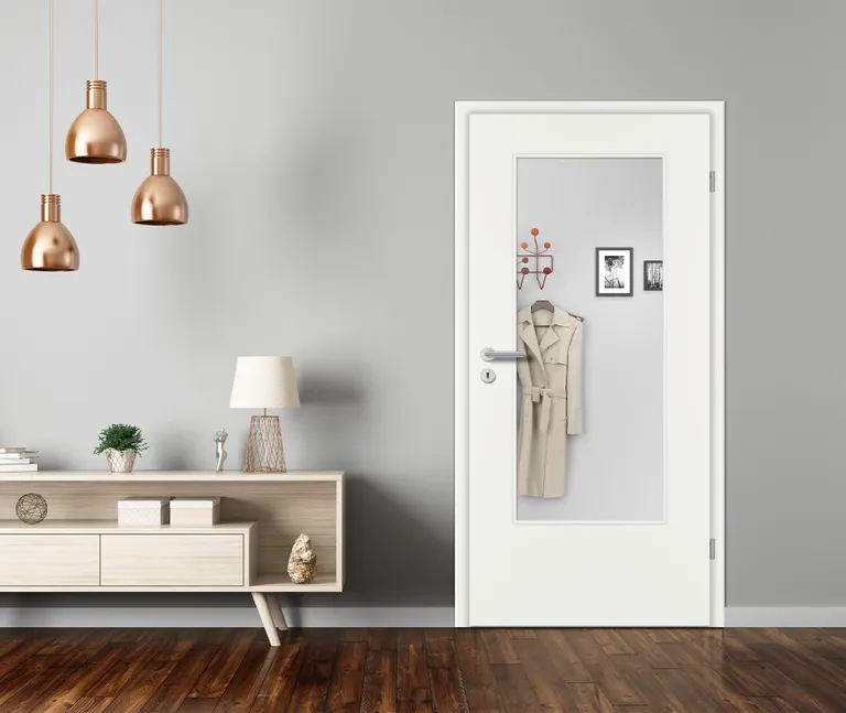 PRÜM Zimmertür Weißlack RAL9010 mit Lichtausschnitt Eckkante 2