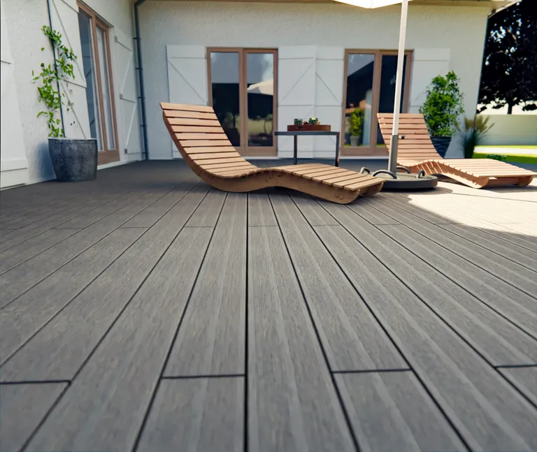 HORI Terrassendielen Komplettset WPC Maui Massiv grau tiefe Holzstruktur + geriffelt 21 x 143 mm 9