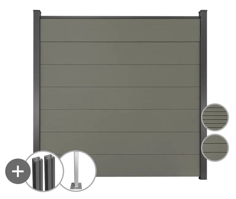 GroJa WPC/BPC Solid Sichtschutzzaun Stecksystem mit WPC/BPC Pfosten Komplettset 0