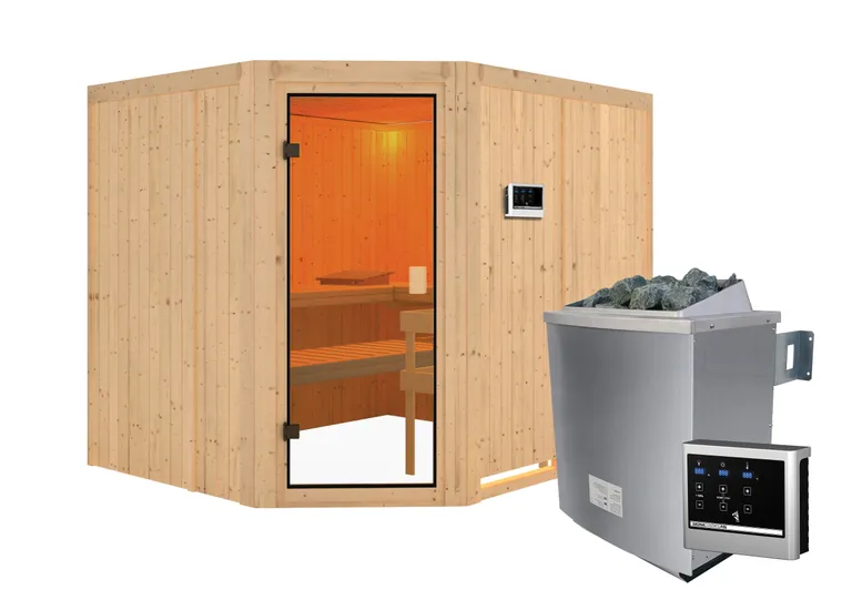 Woodfeeling Massivholz-Sauna Horna Eckeinstieg 68 mm 3