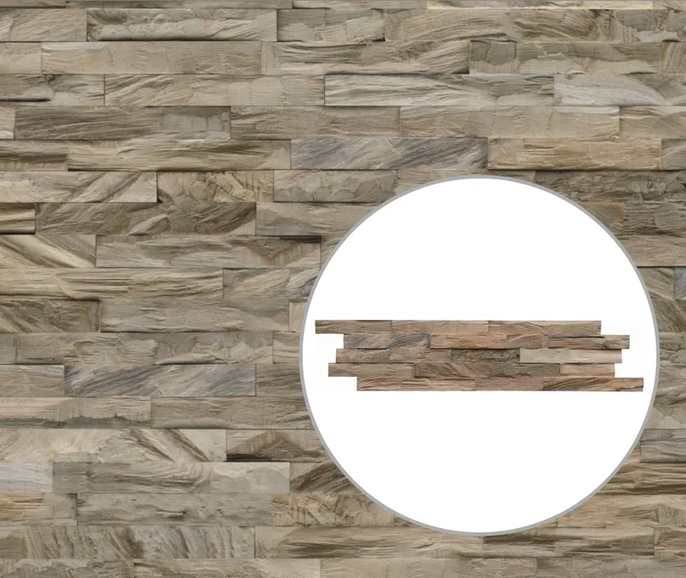 INDO Echtholz Wandverkleidung 3D Holzverblender Teak Diamond Ancient Grey 0