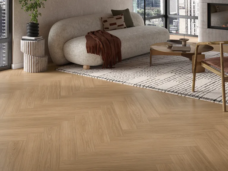 PARADOR PVC freier Klick-Designboden Modular One Eiche Artemis karamellbraun Eleganzstruktur Fischgrät 4