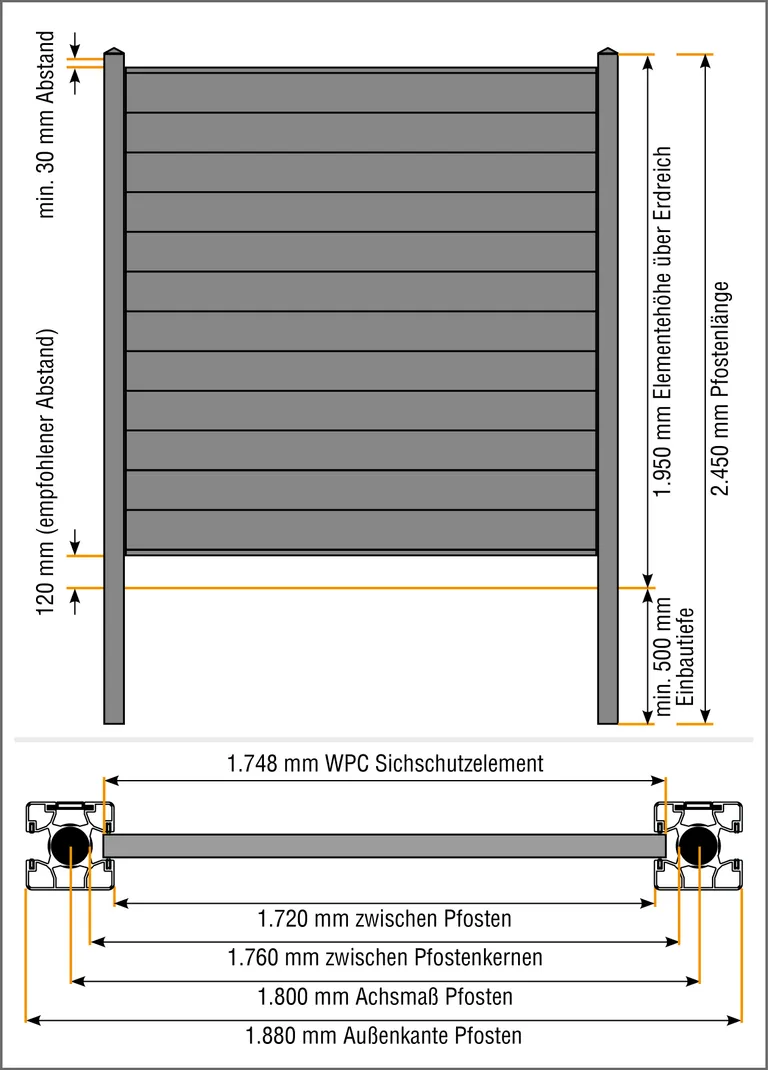 Kovalex WPC Sichtschutzzaun Stecksystem glatt mattiert Starterset 15