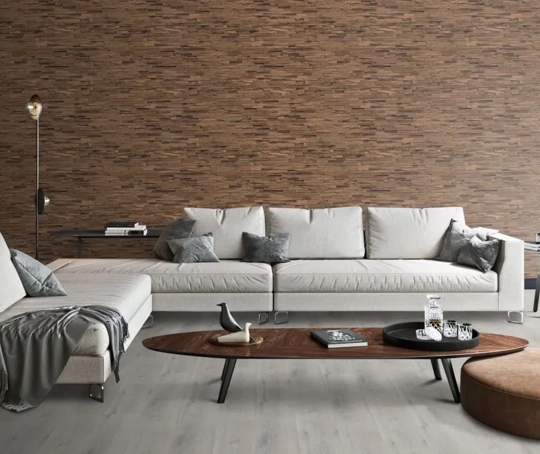 INDO Echtholz Wandverkleidung 3D Holzverblender Teak Mixed Cube Naturel Sumatra 1