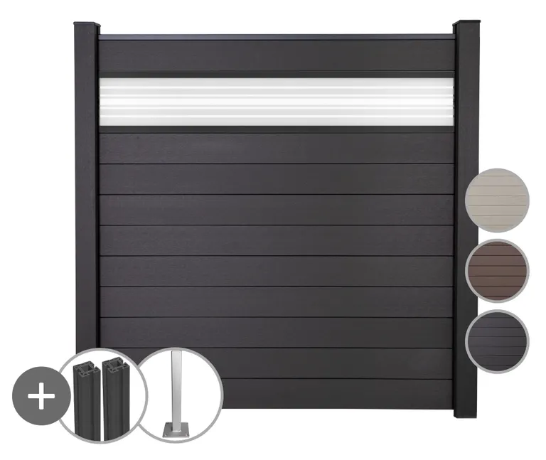 GroJa WPC/BPC Sichtschutzzaun Stecksystem mit 30 cm Glaseinsatz Komplettset 0