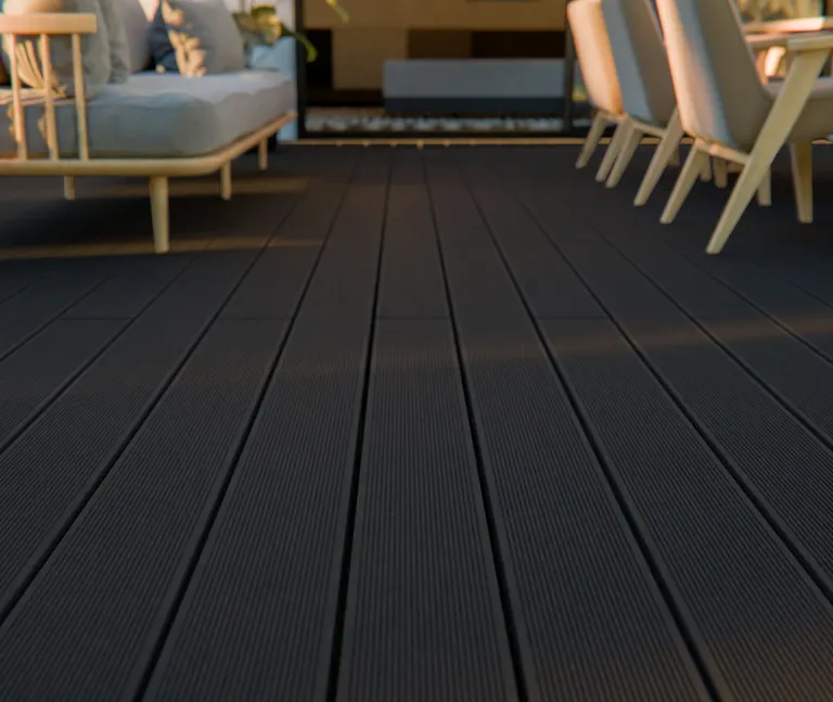 HORI Terrassendielen Komplettset WPC Mauritius massiv anthrazit grob / fein geriffelt 20 x 140 mm 8