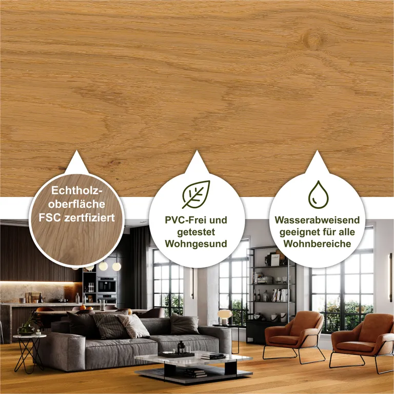 HWZ Klick-Furnierparkettboden PVC-frei, Ökobesserboden Susify, Landhausdiele Eiche Natur 2