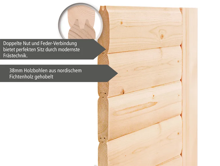 Woodfeeling Massivholz-Sauna Sandra Fronteinstieg 38 mm 7