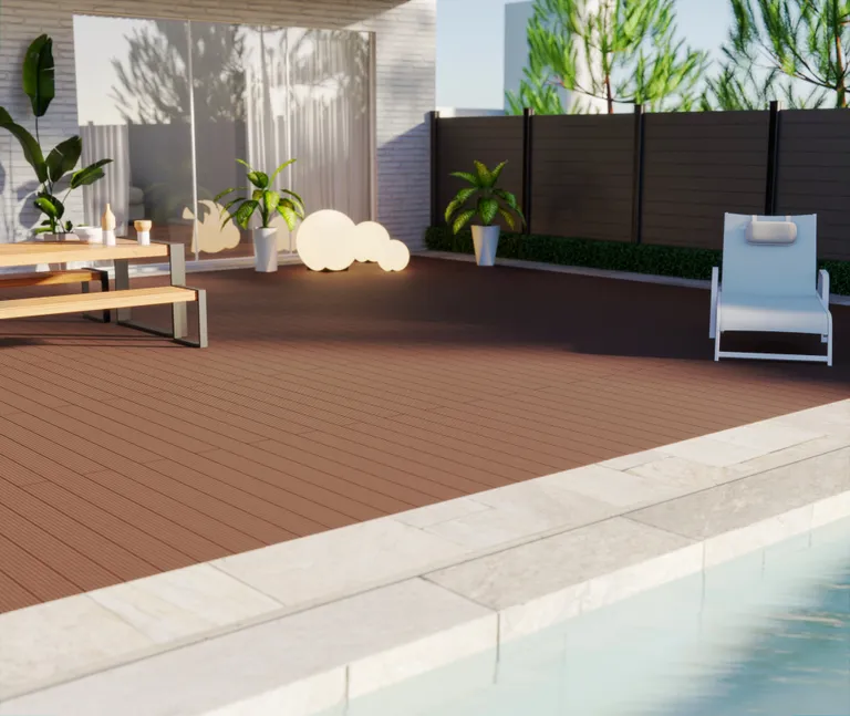 HORI Terrassendielen Komplettset BPC Vollprofil massiv hellbraun 3