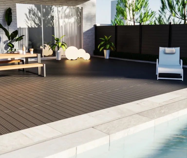 HORI Terrassendielen Komplettset WPC Antigua Hohlkammer braun grob / fein geriffelt 21 x 146 mm 3