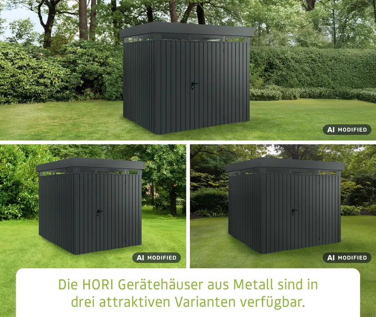 HORI Gerätehaus mit Flachdach & Lichtband, Metall, Anthrazitgrau RAL 7016 2