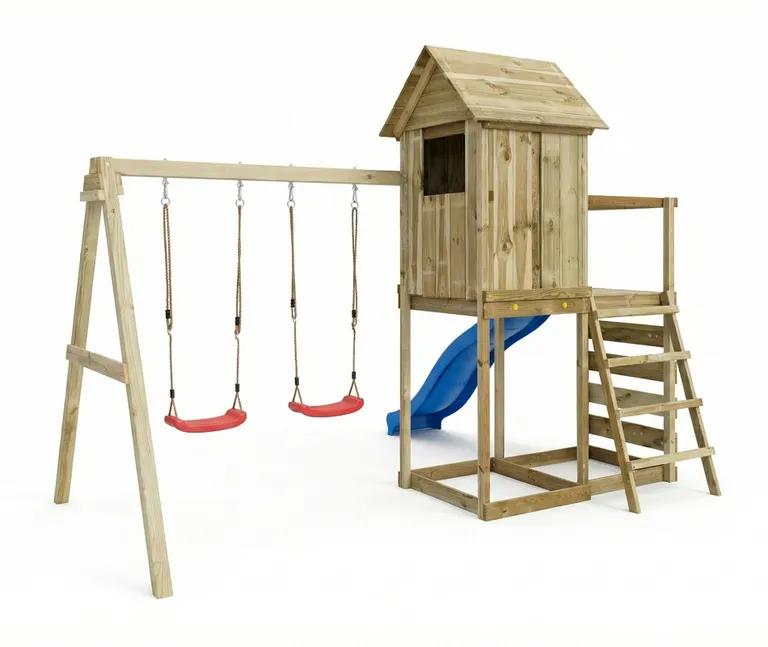 HORI Spielturm Ben, KDI grün mit 2 Schaukeln und Rutsche blau 7