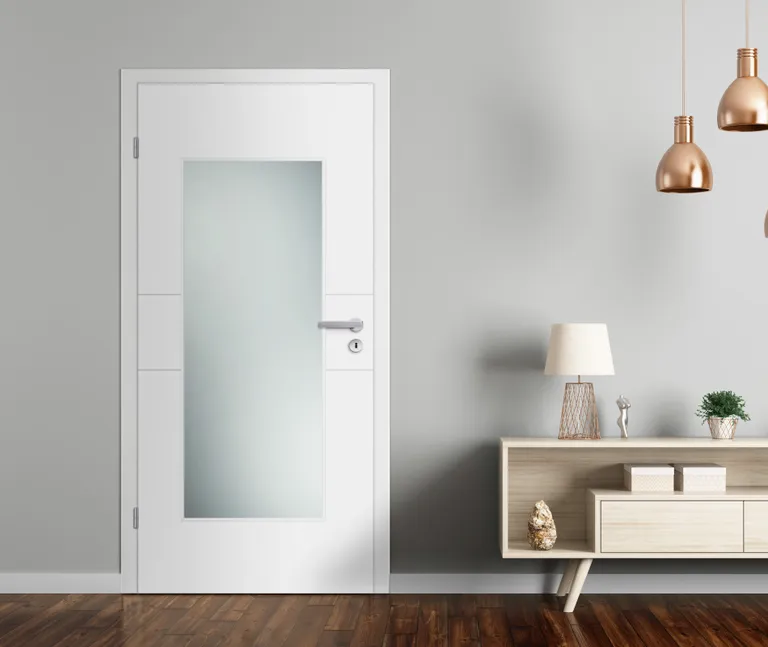 HORI Zimmertür Vigo Weißlack RAL9010 mit Lichtausschnitt Eckkante Röhrenspan Komplettset 2