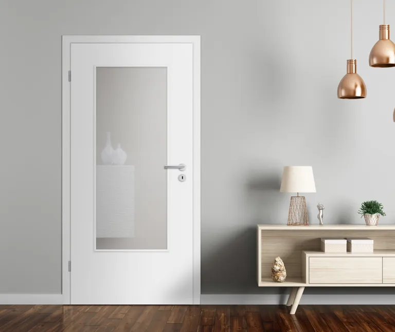 HORI Zimmertür CPL Signalweiß RAL9003 mit Lichtausschnitt Designkante Komplettset 2