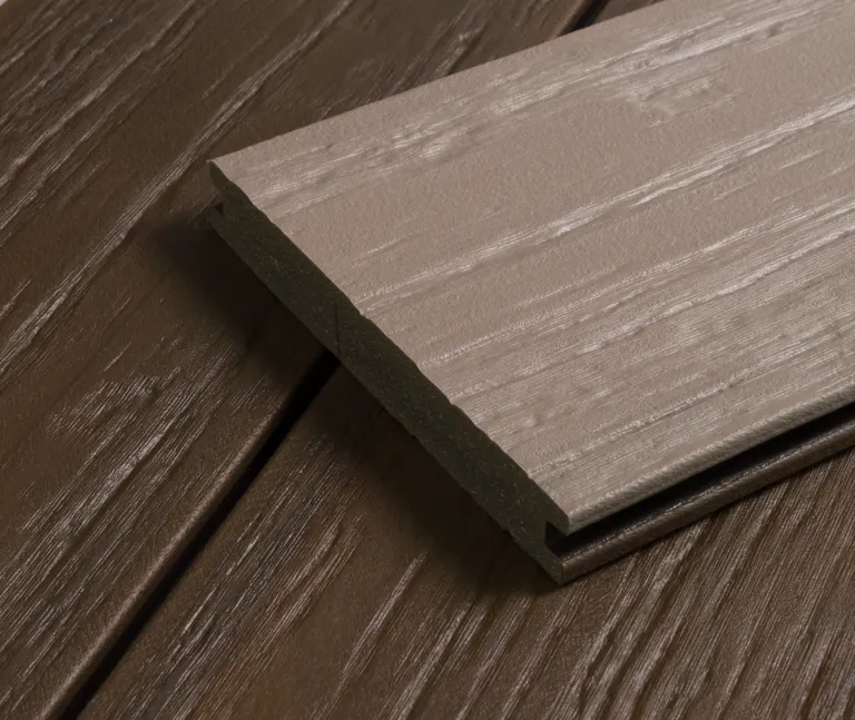 HORI Terrassendielen WPC/BPC massiv Schutzummantelung dunkelbraun + beige/creme 20 x 140 mm 2