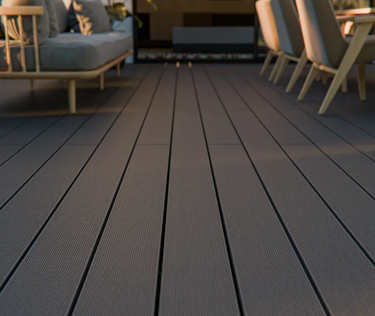 HORI Terrassendielen Komplettset WPC Antigua Hohlkammer grau grob / fein geriffelt 21 x 146 mm 7