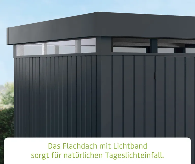 HORI Gerätehaus mit Flachdach & Lichtband, Metall, Anthrazitgrau RAL 7016 3