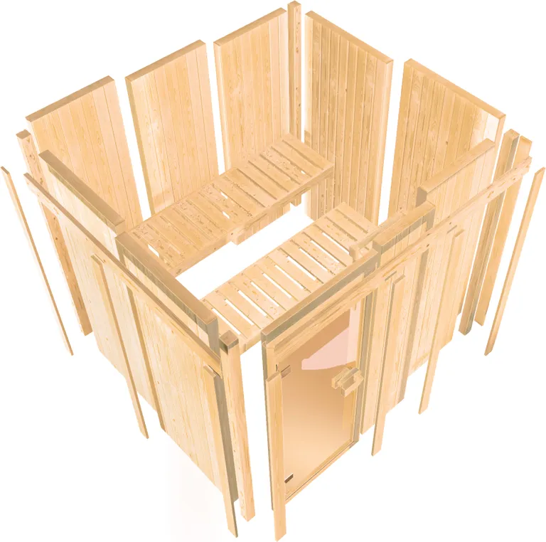 Woodfeeling Massivholz-Sauna Bodo Eckeinstieg 68 mm 6