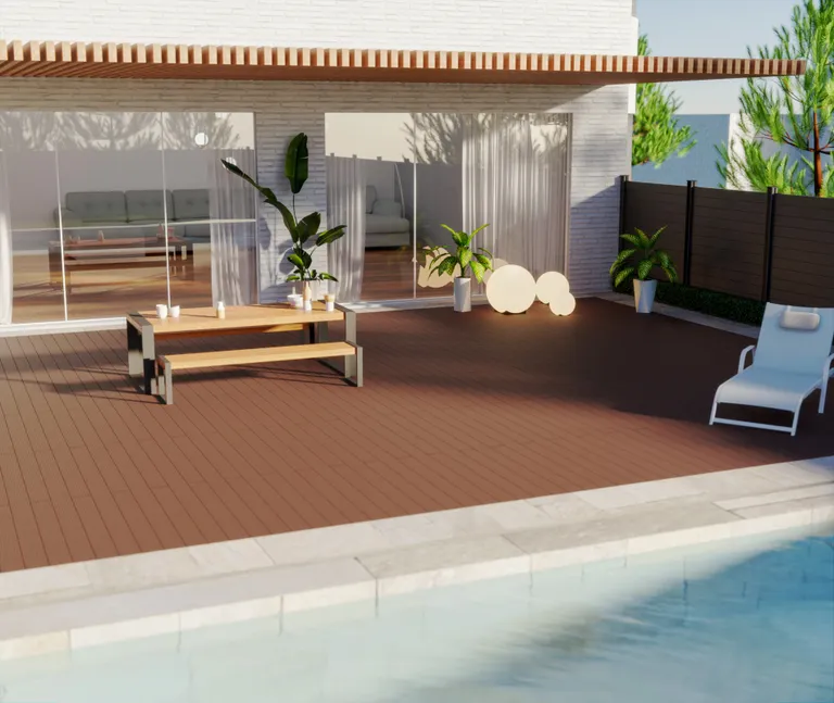 HORI Terrassendielen Komplettset BPC Vollprofil massiv hellbraun 8