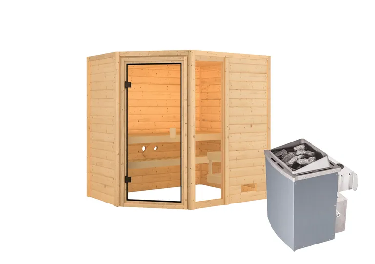 Woodfeeling Massivholz-Sauna Jada Eckeinstieg 38 mm 3