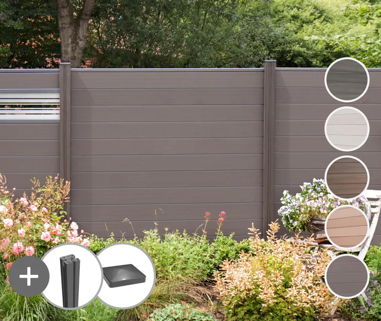 GroJa WPC/BPC Solid Sichtschutzzaun Stecksystem mit Alu-Pfosten Komplettset 3