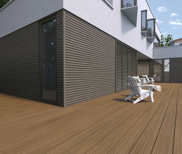 HORI Terrassendiele WPC Hohlkammer Co-Extrudiert tiefe Struktur 22,5 x 210 mm Naturbraun 0