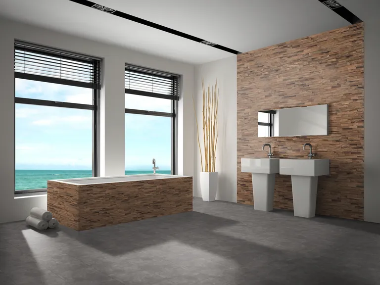 INDO Echtholz Wandverkleidung 3D Holzverblender Teak Mixed Cube Naturel Sumatra 4