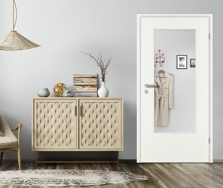 PRÜM Zimmertür Weißlack RAL9010 mit Lichtausschnitt Eckkante 1