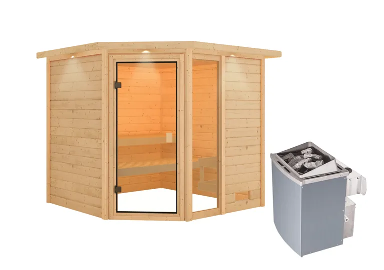 Woodfeeling Massivholz-Sauna Tabea Eckeinstieg 38 mm 3