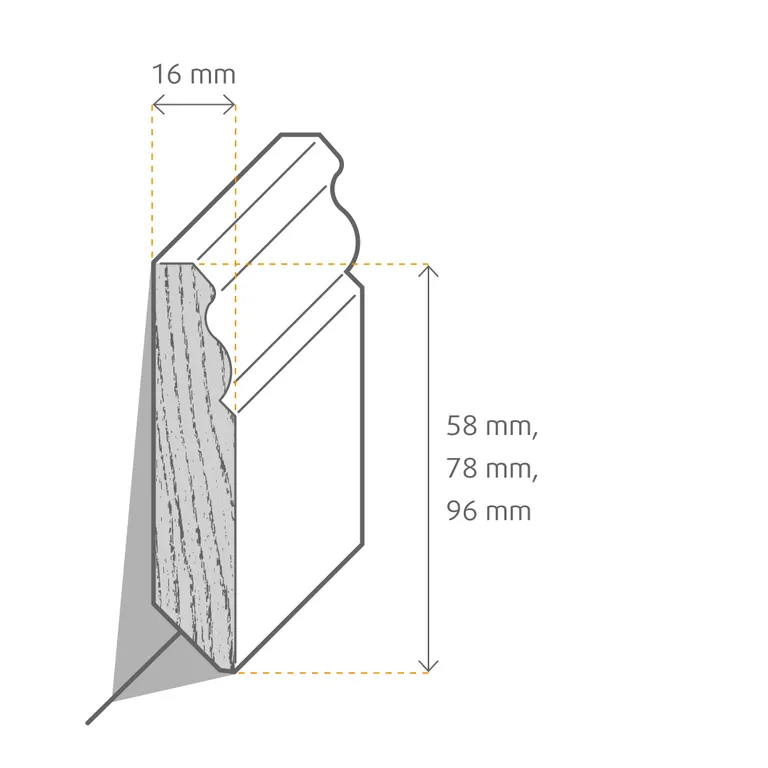 HORI Massivholzkern- Sockelleiste Gletscherweiß foliert ähnlich RAL 9016 Hamburger Profil 1