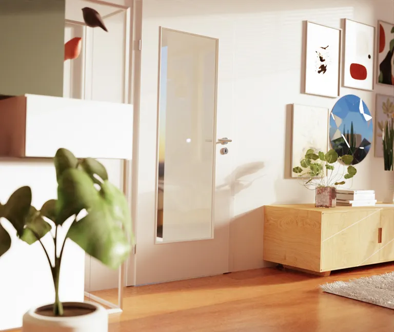 HORI Zimmertür CPL Weiß RAL9016 mit Lichtausschnitt Röhrenspan Designkante 3