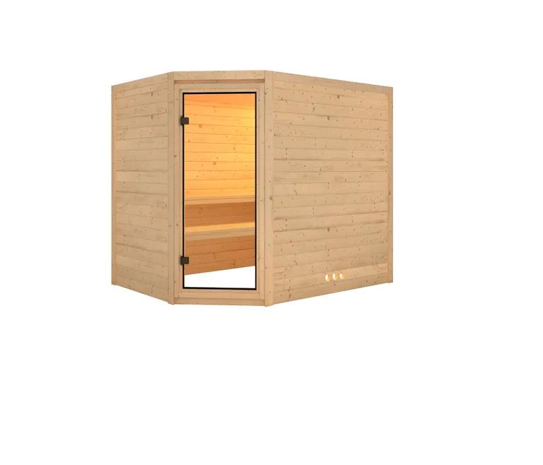 Karibu Massivholz-Sauna Tanami Eckeinstieg 40 mm 1