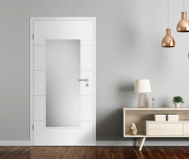 HORI Zimmertür Valencia Weißlack RAL9010 mit Lichtausschnitt Eckkante Röhrenspan Komplettset 2