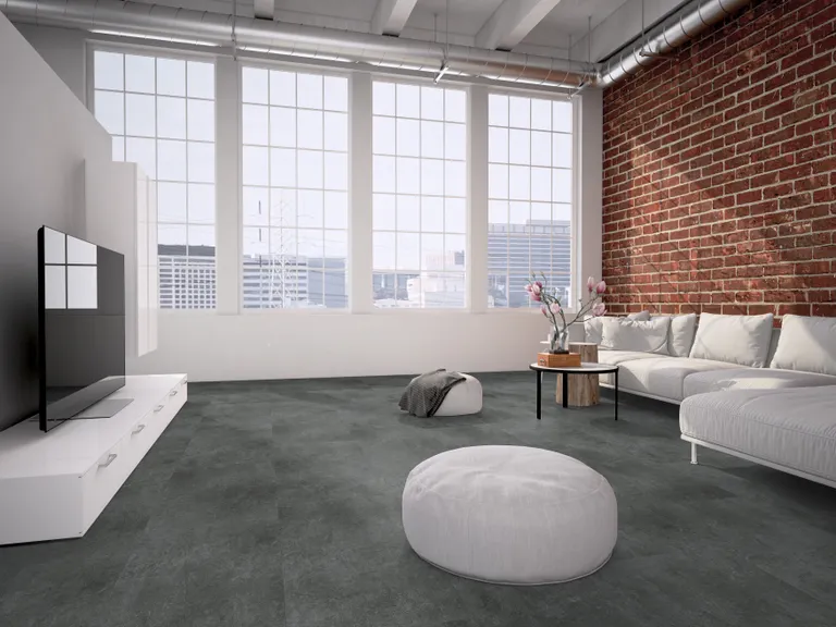 HORI Klick-Hartvinylboden Rigid SPC XXL Fliesenformat Granito Terra Antracite Steinstruktur 0