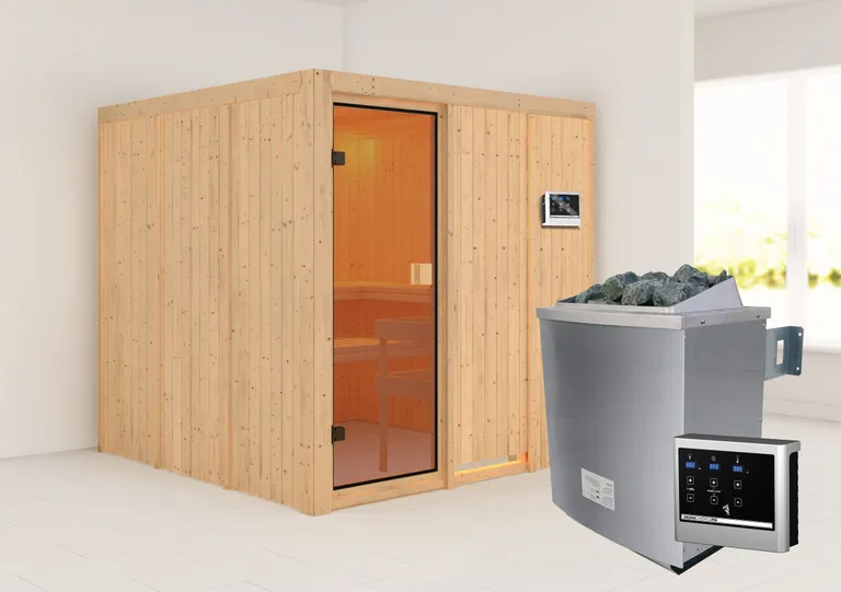 Woodfeeling Massivholz-Sauna Oulu Fronteinstieg 68 mm 1